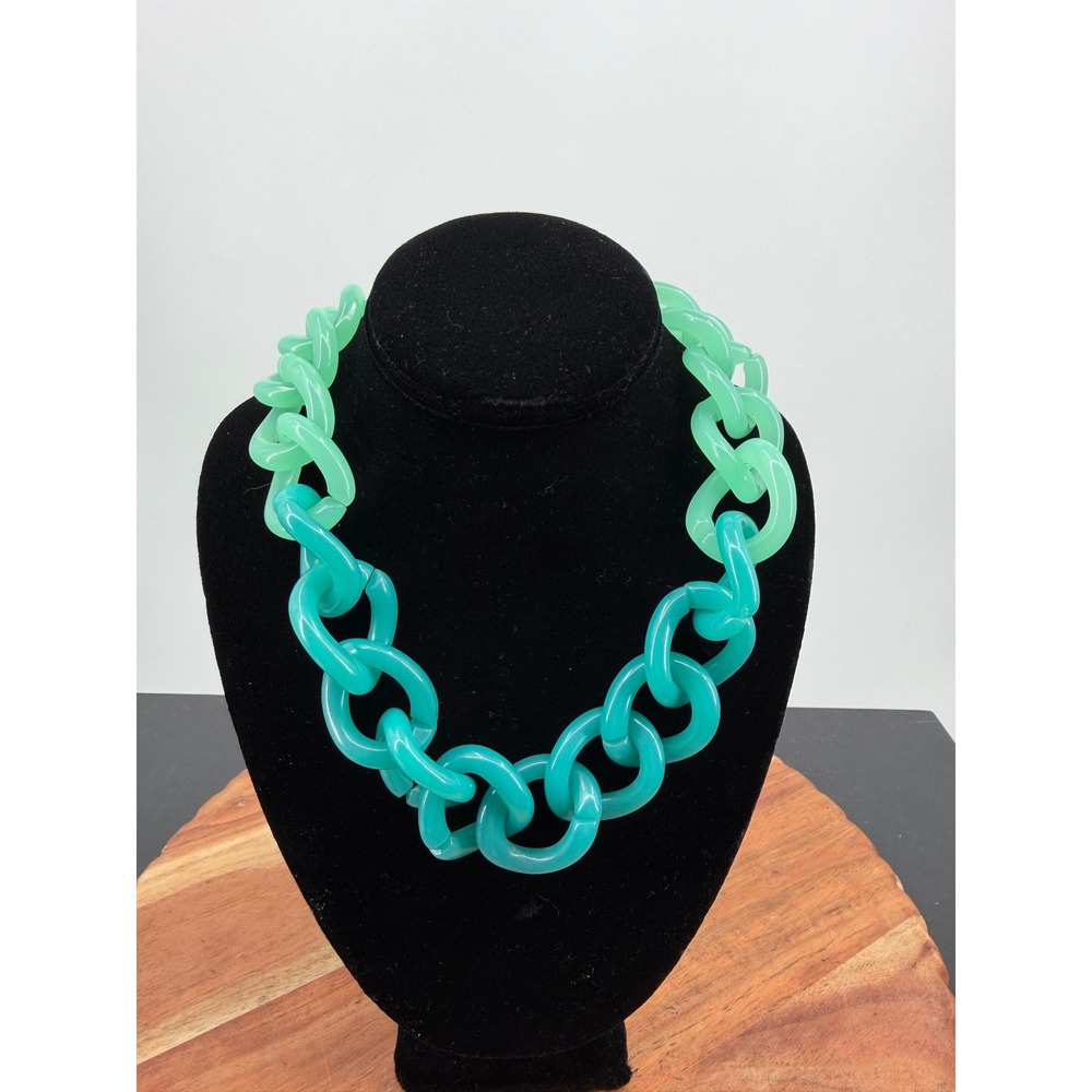 Talbots Chunky Resin Link Necklace Womens OS Green Ombre Statement Chain